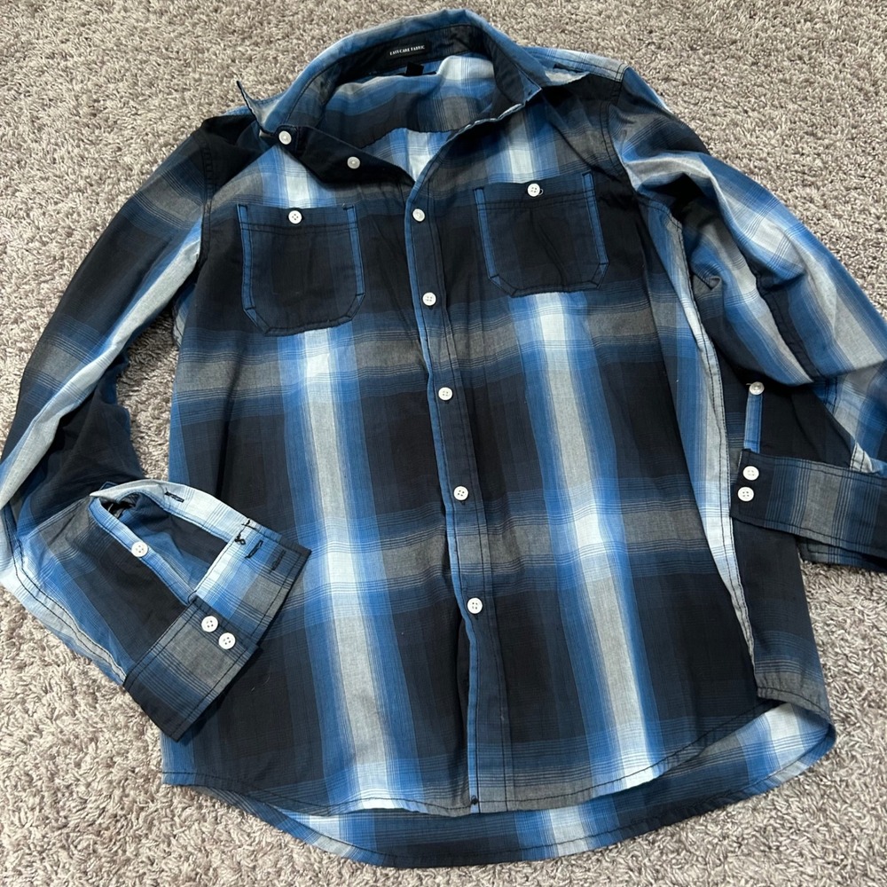 Urban Pipeline Mens Plaid Button Down Long Sleeve Shirt Casual Medium Blue